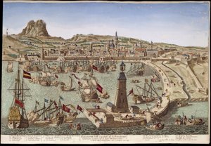Widok na Barcelonę i jej port - widok optyczny autorstwa Unknown artist