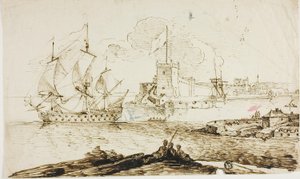 Widok na port ufortyfikowanego miasta autorstwa Unknown artist