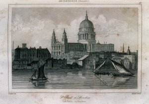 Widok katedry św. Pawła w Londynie w pobliżu Tamizy autorstwa Unknown artist