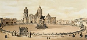 Widok na plac Zocalo i katedrę w Mexico City, Meksyk Litografia z końca XIX wieku autorstwa Unknown artist