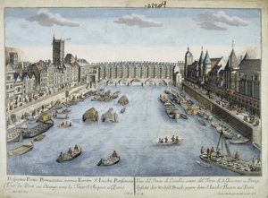 Widok na most Pont au Change i wieżę St Jacques w Paryżu autorstwa Unknown artist