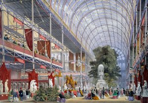 Widok na wystawę światową w Crystal Palace, zbudowanym na tę okazję przez Josepha Paxtona, w 1851 roku w Londynie autorstwa Unknown artist