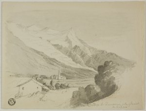 Widok na wioskę Chamonix i lodowiec Bossons autorstwa Unknown artist