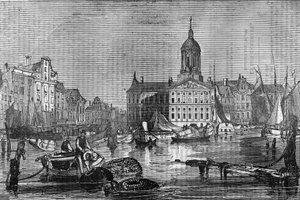 Widok na Amsterdam i stary ratusz w XIX wieku. autorstwa Unknown artist