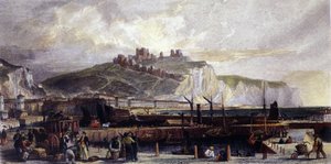 Widok na miasto Dover i jego wysokie białe klify kredowe w Anglii. 1850. autorstwa Unknown artist