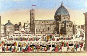 Widok na wielką katedrę we Florencji (Duomo Santa Maria del Fiore) zrealizowaną przez Filippo Brunelleschiego w dniu procesji Świętego Boga. ok. 1790 autorstwa Unknown artist