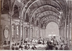 Widok na główną restaurację na Międzynarodowej Wystawie w Londynie w 1862 roku. autorstwa Unknown artist