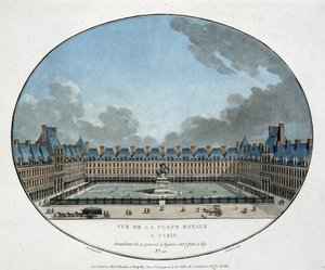 Widok na Place Royale w Paryżu (Place des Vosges). b.d. Grawerowanie XVIII wieku. autorstwa Unknown artist
