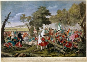 Wojna o sukcesję hiszpańską (1701-1714): widok bitwy pod Malplaquet koło Mons na granicy francusko-belgijskiej 11.09.1709 przeciwstawienie wojsk francuskich i hiszpańskich koalicji angielskiej, holenderskiej i austriackiej - Druki z 1709 r. - BN Paris autorstwa Unknown artist