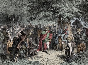 Witekkind wzywa swoich Sasów do broni – Widukind z Saksonii (ok. 750-810) wzywa Sasów do podniesienia broni przeciwko inwazji Franco na Karola Wielkiego w 777 r. autorstwa Unknown artist