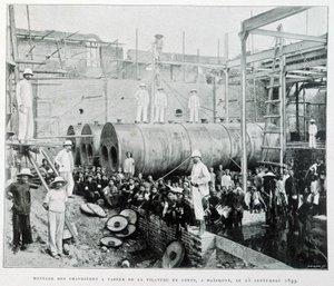Montaż kotłów parowych z bawełny Haiphong przędzącej 25.09.1899 - w „Le Tonkin en 1900” Roberta Dubois. autorstwa Unknown photographer