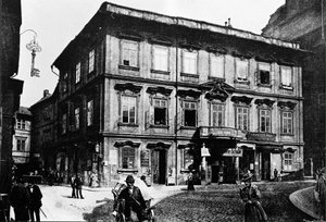 Praga, przed 1897 r. Budynek, w którym urodził się pisarz Franz Kafka. autorstwa Unknown photographer