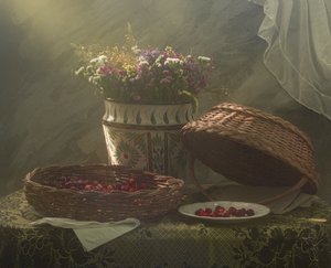 Rustykalna martwa natura z wiśniami autorstwa UstinaGreen