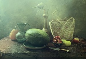 Rustykalna martwa natura z melonem