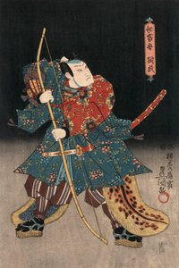 Ukiyo-e nadruk przedstawiający aktora grającego samuraja autorstwa Kunisada autorstwa Utagawa Kunisada