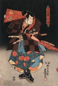 Ukiyo-e nadruk przedstawiający aktora grającego samuraja autorstwa Kunisada