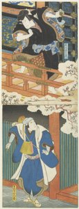 (Nakamura Utaemon II jako Ishikawa Goemon, Mimasu Daigoro_ IV jako Mashiba Hisayoshi) autorstwa Utagawa Hirosada