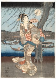 Chłodny letni wieczór w Ryogoku, 1848-51 (drzew)
