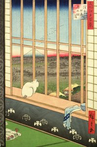 Pola Ryżowe Asakusa podczas festiwalu Koguta z cyklu „100 Widoków Edo”, wyd. 1857 (kolorowy drzeworyt)