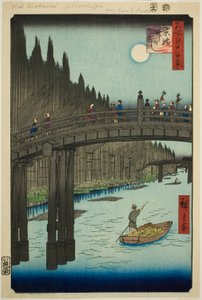 Miejsce m book plan d oya rds żyjący most (ibashi bamboo river river), z serii ``Rridge part d red fa net s views f Edo (słynne miejsce 100 widoków Edo)