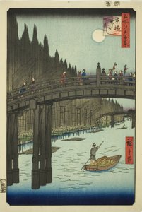 Miejsce m book plan d oya rds żyjący most (ibashi bamboo river river), z serii ``Rridge part d red fa net s views f Edo (słynne miejsce 100 widoków Edo)