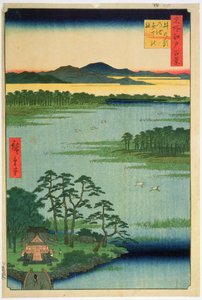 Benten Shrine, Inokashira Pond, z serii „Sto słynnych widoków Edo”, 1856 (kolorowy drzeworyt)
