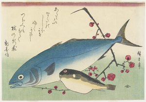 Bonito, rybka Globefish i spray z kwitnącej śliwy, ok. 1840 r.