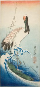 Żuraw i fale autorstwa Utagawa Hiroshige