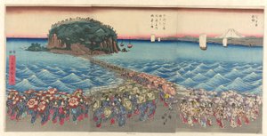 Tłum Viz Ching Benzaiten Shline w Enoshima Kazusa Sagami P Lovinse autorstwa Utagawa Hiroshige