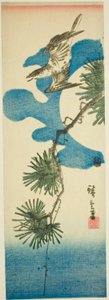 Kukułka, gałązka sosny i pełnia księżyca autorstwa Utagawa Hiroshige