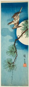 Kukułka, gałąź sosny i księżyc w pełni autorstwa Utagawa Hiroshige