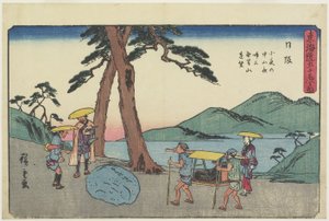 Widok z daleka na górę Mugen i Kamień Płaczący Nocy w Sayo Monatain-Pass, Nissaka, 1841-1842