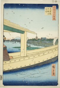 Distant View of Azuma Bridge and Kinryuzan Temple (Azumabashi Kinryuzan enbo), from the series "One Hundred Famous Views of Edo (Meisho Edo hyakkei)" autorstwa Utagawa Hiroshige