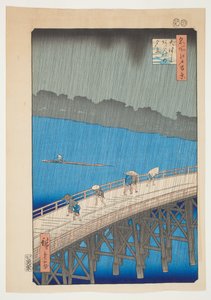 Ulewa na moście Ohashi, Atake, z serii "Sto słynnych widoków Edo" autorstwa Utagawa Hiroshige