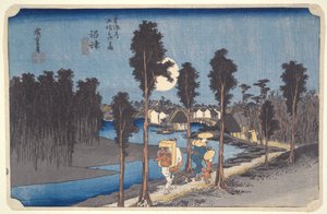 Zmierzch w Numazu, z cyklu „Pięćdziesiąt trzy stacje Tōkaidō” autorstwa Utagawa Hiroshige