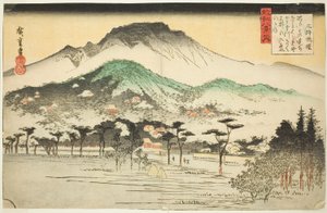 Wieczorny Dzwon w Świątyni Mii (Mii bansho), z serii „Osiem widoków Omi (Omi hakkei no uchi)” autorstwa Utagawa Hiroshige