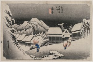Evening Snow w Kambara (numer szesnasty z serii Fifty-three Stations of the Tokaido) autorstwa Utagawa Hiroshige