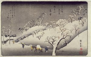 Wieczorny śnieg na górze Asuka, z ośmiu widoków okolic Edo, ok. 1838 (kolorowy druk drzeworytu) autorstwa Utagawa Hiroshige