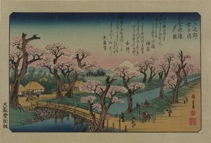 Wieczorny blask na moście Koganei. Z serii Osiem widoków w okolicach Edo, 1838. autorstwa Utagawa Hiroshige