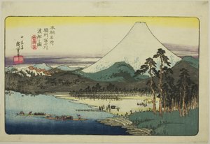 P Rovinse (zdjęcie promu Fujikawa), z Teseries „Fa Nets P Backs of Japan (Honcho Famous Places)” autorstwa Utagawa Hiroshige