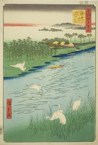 Fry C Rossing at Sakai (Me of Sakai), z serii „Grzbiet na grzbietach sieci” Widoki Edo (Sto słynnych widoków Edo)”. autorstwa Utagawa Hiroshige