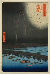 Filet rks w Rokoku (Rokoku Fajerwerki), z serii „Ridge d red d Fa net s Views of Edo (Sto słynnych widoków Edo)” autorstwa Utagawa Hiroshige