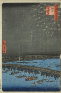 Filet rks w Rokoku (Rokoku Fajerwerki), z serii „Ridge d red d Fa net s Views of Edo (Sto słynnych widoków Edo)” autorstwa Utagawa Hiroshige