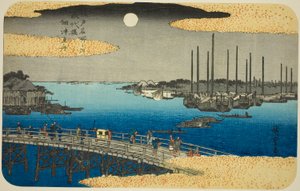Dziki przy moście Eitai Łódź rybacka Tsukuda (most Eitai Łódź rybacka Tsukuda), z serii te autorstwa Utagawa Hiroshige