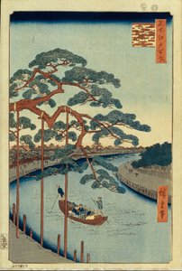 Pięć sosen i kanał Onagi Sto słynnych widoków Edo, 1856-1858 autorstwa Utagawa Hiroshige