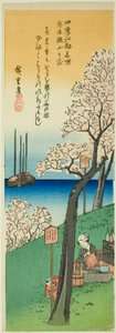Kwiaty na wzgórzu Goten wiosną (Haru Gotenyama no hana), z serii „Słynne widoki Edo w czterech porach roku (Shiki Koto meisho)” autorstwa Utagawa Hiroshige