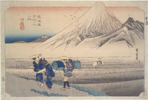 Fuji o poranku w Hara, z serii Pięćdziesiąt trzy stacje Tokaido autorstwa Utagawa Hiroshige