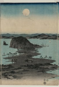 Pełnia księżyca nad Kanazawą i Musashi autorstwa Utagawa Hiroshige