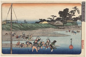 Zbieranie skorupiaków podczas odpływu w Susaki, z serii Znane miejsca w Edo autorstwa Utagawa Hiroshige