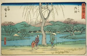 Goyu: Równina Motono wzdłuż Starej Drogi (Kokaido Motonogahara) — nr 36, z serii „Pięćdziesiąt trzy stacje Tokaido (Tokaido gojusan tsugi),” znana również jako Reisho Tokaido autorstwa Utagawa Hiroshige